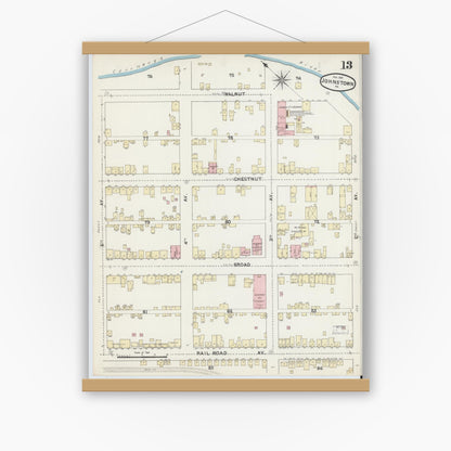 Old map wall art mockup — magnetic wood frame on white wall — Sanborn Fire Insurance Map from Johnstown, Cambria County, Pennsylvania (1891), Sheet #0013