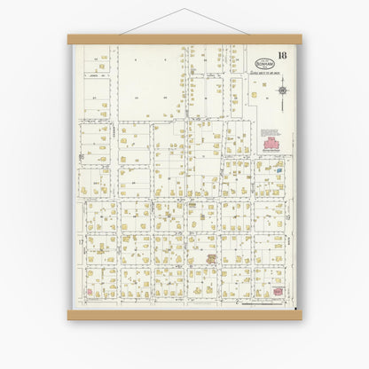 Old map wall art mockup — magnetic wood frame on white wall — Sanborn Fire Insurance Map from Bonham, Fannin County, Texas (1917), Sheet #0018