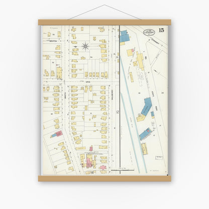 Old map wall art mockup — magnetic wood frame on white wall — Sanborn Fire Insurance Map from Lockport, Niagara County, New York (1903), Sheet #0015
