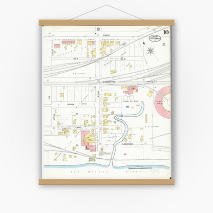 Old map wall art mockup — magnetic wood frame on white wall — Sanborn Fire Insurance Map from Ottumwa, Wapello County, Iowa (1902), Sheet #0010