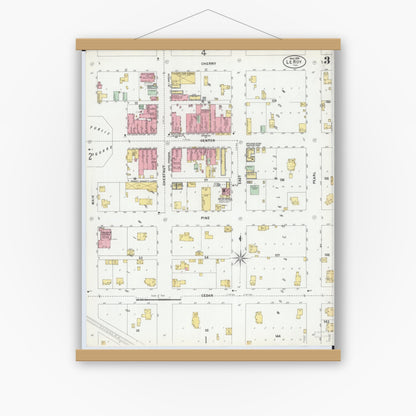 Old map wall art mockup — magnetic wood frame on white wall — Sanborn Fire Insurance Map from Leroy, McLean County, Illinois (1899), Sheet #0003