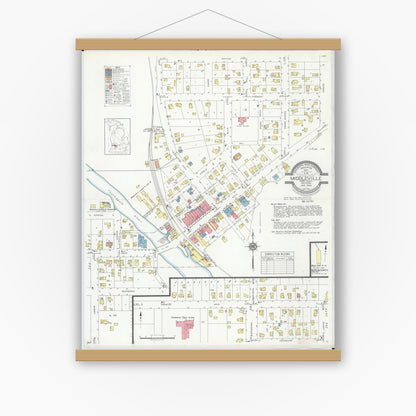 Old map wall art mockup — magnetic wood frame on white wall — Sanborn Fire Insurance Map from Middleville, Barry County, Michigan (1934), Sheet #0001