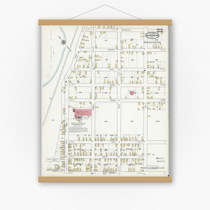 Old map wall art mockup — magnetic wood frame on white wall — Sanborn Fire Insurance Map from Ogdensburg, St. Lawrence County, New York (1918), Sheet #0023