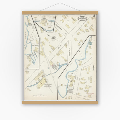 Old map wall art mockup — magnetic wood frame on white wall — Sanborn Fire Insurance Map from Springville, Erie County, New York (1886), Sheet #0003