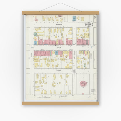 Old map wall art mockup — magnetic wood frame on white wall — Sanborn Fire Insurance Map from Marshall, Calhoun County, Michigan (1893), Sheet #0003