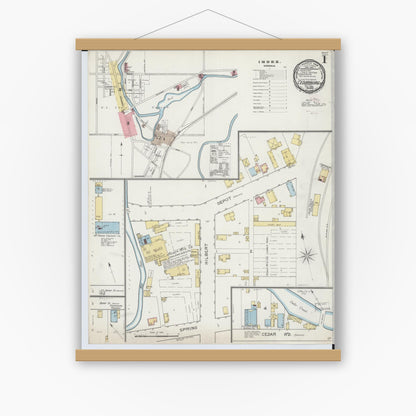 Old map wall art mockup — magnetic wood frame on white wall — Sanborn Fire Insurance Map from Cedarburg, Ozaukee County, Wisconsin (1893) - Complete Map Set