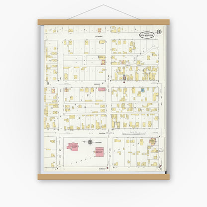 Old map wall art mockup — magnetic wood frame on white wall — Sanborn Fire Insurance Map from Iron Mountain, Dickinson County, Michigan (1911), Sheet #0010