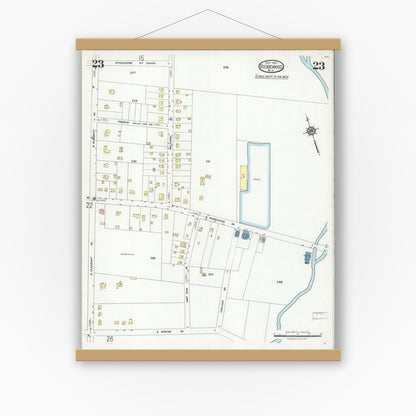 Old map wall art mockup — magnetic wood frame on white wall — Sanborn Fire Insurance Map from Ridgewood, Bergen County, New Jersey (1924), Sheet #0023