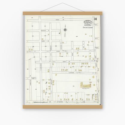 Old map wall art mockup — magnetic wood frame on white wall — Sanborn Fire Insurance Map from Freeport, Nassau County, New York (1917), Sheet #0031