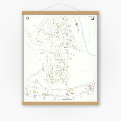 Old map wall art mockup — magnetic wood frame on white wall — Sanborn Fire Insurance Map from Lexington, Middlesex County, Massachusetts (1935), Sheet #0021