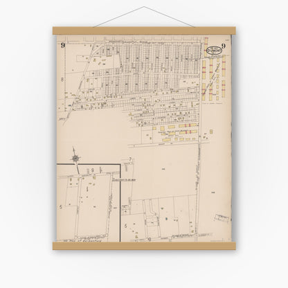 Old map wall art mockup — magnetic wood frame on white wall — Sanborn Fire Insurance Map from Dumont, Bergen County, New Jersey (1922), Sheet #0009