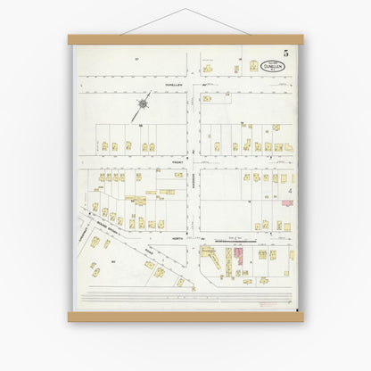 Old map wall art mockup — magnetic wood frame on white wall — Sanborn Fire Insurance Map from Dunellen, Middlesex County, New Jersey (1910), Sheet #0005