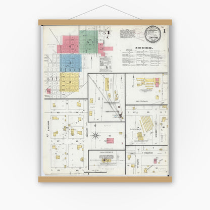Old map wall art mockup — magnetic wood frame on white wall — Sanborn Fire Insurance Map from Lewistown, Fulton County, Illinois (1899) - Complete Map Set