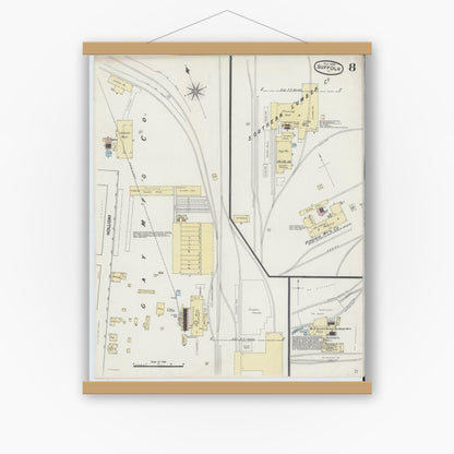 Old map wall art mockup — magnetic wood frame on white wall — Sanborn Fire Insurance Map from Suffolk, Independent Cities, Virginia (1889), Sheet #0008