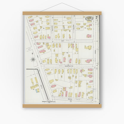 Old map wall art mockup — magnetic wood frame on white wall — Sanborn Fire Insurance Map from Glens Falls, Warren County, New York (1895), Sheet #0007
