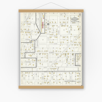 Old map wall art mockup — magnetic wood frame on white wall — Sanborn Fire Insurance Map from Sanford, Seminole County, Florida (1917), Sheet #0007
