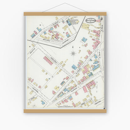 Old map wall art mockup — magnetic wood frame on white wall — Sanborn Fire Insurance Map from Doylestown, Bucks County, Pennsylvania (1891), Sheet #0002