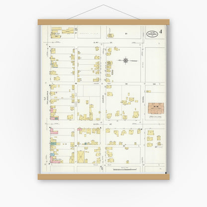 Old map wall art mockup — magnetic wood frame on white wall — Sanborn Fire Insurance Map from Indiana, Indiana County, Pennsylvania (1910), Sheet #0004