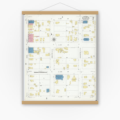 Old map wall art mockup — magnetic wood frame on white wall — Sanborn Fire Insurance Map from Lockport, Will County, Illinois (1909), Sheet #0007