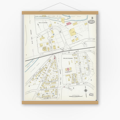 Old map wall art mockup — magnetic wood frame on white wall — Sanborn Fire Insurance Map from Milton, Norfolk County, Massachusetts (1917), Sheet #0003