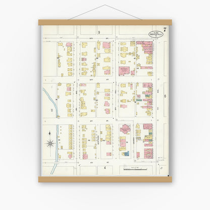 Old map wall art mockup — magnetic wood frame on white wall — Sanborn Fire Insurance Map from Beaver Falls, Beaver County, Pennsylvania (1907), Sheet #0007