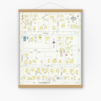 Old map wall art mockup — magnetic wood frame on white wall — Sanborn Fire Insurance Map from Ocala, Marion County, Florida (1924), Sheet #0004