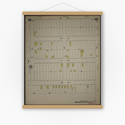 Old map wall art mockup — magnetic wood frame on white wall — Sanborn Fire Insurance Map from New Jersey Coast, New Jersey Coast, New Jersey (1890), Sheet #0018