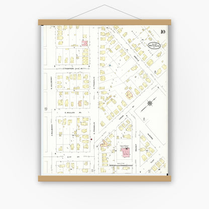 Old map wall art mockup — magnetic wood frame on white wall — Sanborn Fire Insurance Map from Waterloo, Black Hawk County, Iowa (1910), Sheet #0010