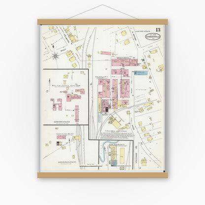 Old map wall art mockup — magnetic wood frame on white wall — Sanborn Fire Insurance Map from Edwardsville, Madison County, Illinois (1909), Sheet #0013