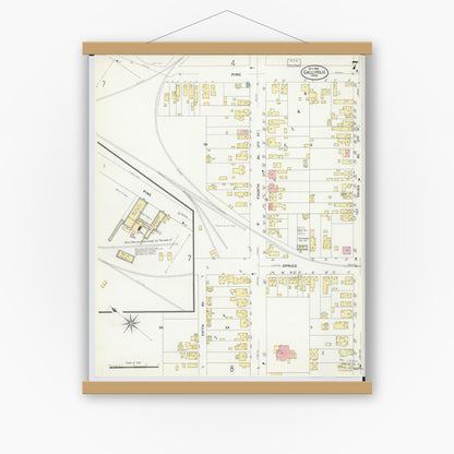 Old map wall art mockup — magnetic wood frame on white wall — Sanborn Fire Insurance Map from Gallipolis, Gallia County, Ohio (1908), Sheet #0007