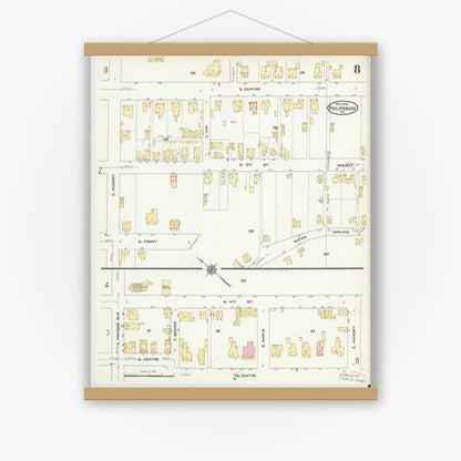 Old map wall art mockup — magnetic wood frame on white wall — Sanborn Fire Insurance Map from Philipsburg, Centre County, Pennsylvania (1910), Sheet #0008