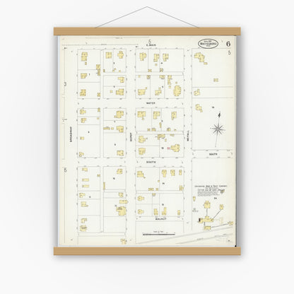 Old map wall art mockup — magnetic wood frame on white wall — Sanborn Fire Insurance Map from Whitesboro, Grayson County, Texas (1907), Sheet #0006