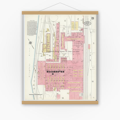 Old map wall art mockup — magnetic wood frame on white wall — Sanborn Fire Insurance Map from Ford City, Armstrong County, Pennsylvania (1913), Sheet #0013