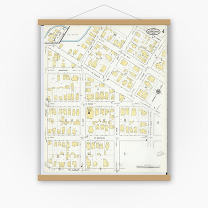 Old map wall art mockup — magnetic wood frame on white wall — Sanborn Fire Insurance Map from Ishpeming, Marquette County, Michigan (1917), Sheet #0004