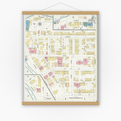 Old map wall art mockup — magnetic wood frame on white wall — Sanborn Fire Insurance Map from Shamokin, Northumberland County, Pennsylvania (1907), Sheet #0008