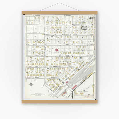 Old map wall art mockup — magnetic wood frame on white wall — Sanborn Fire Insurance Map from Ironwood, Gogebic County, Michigan (1921), Sheet #0023