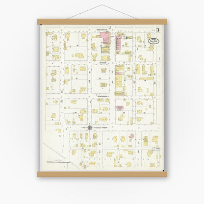 Old map wall art mockup — magnetic wood frame on white wall — Sanborn Fire Insurance Map from Salem, Dent County, Missouri (1910), Sheet #0003