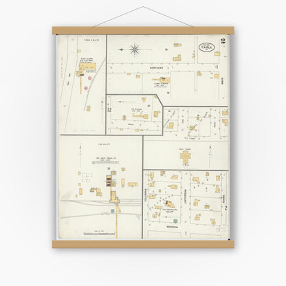 Old map wall art mockup — magnetic wood frame on white wall — Sanborn Fire Insurance Map from Cable, Mercer County, Illinois (1901), Sheet #0002