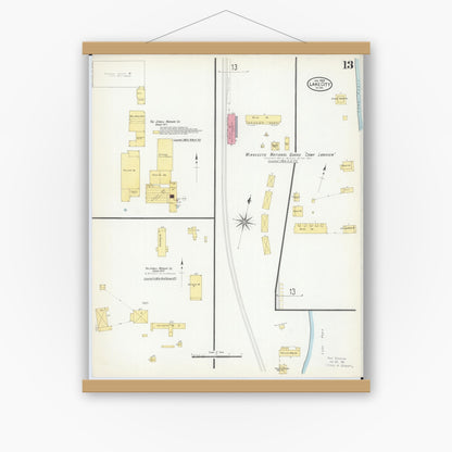 Old map wall art mockup — magnetic wood frame on white wall — Sanborn Fire Insurance Map from Lake City, Wabasha County, Minnesota (1909), Sheet #0013