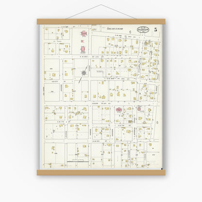 Old map wall art mockup — magnetic wood frame on white wall — Sanborn Fire Insurance Map from McGregor, McLennan County, Texas (1915), Sheet #0005