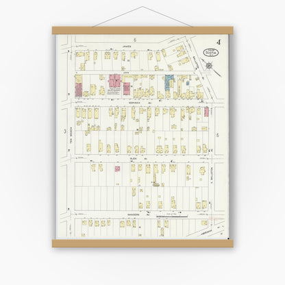 Old map wall art mockup — magnetic wood frame on white wall — Sanborn Fire Insurance Map from Scotia, Schenectady County, New York (1914), Sheet #0004
