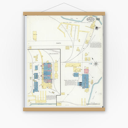 Old map wall art mockup — magnetic wood frame on white wall — Sanborn Fire Insurance Map from Hancock, Houghton County, Michigan (1907), Sheet #0023