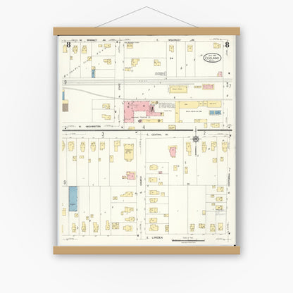 Old map wall art mockup — magnetic wood frame on white wall — Sanborn Fire Insurance Map from Zeeland, Ottawa County, Michigan (1923), Sheet #0008