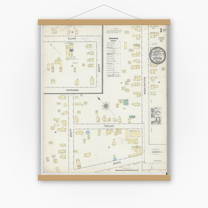 Old map wall art mockup — magnetic wood frame on white wall — Sanborn Fire Insurance Map from Oxford, Chenango County, New York (1891) - Complete Map Set