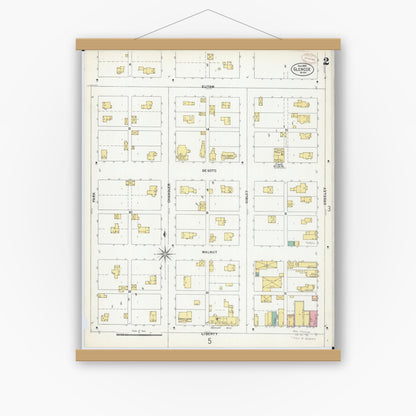 Old map wall art mockup — magnetic wood frame on white wall — Sanborn Fire Insurance Map from Glencoe, Mcleod County, Minnesota (1899), Sheet #0002
