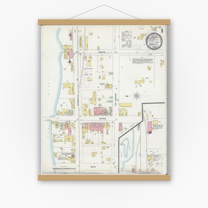 Old map wall art mockup — magnetic wood frame on white wall — Sanborn Fire Insurance Map from Yorkville, Kendall County, Illinois (1898) - Complete Map Set