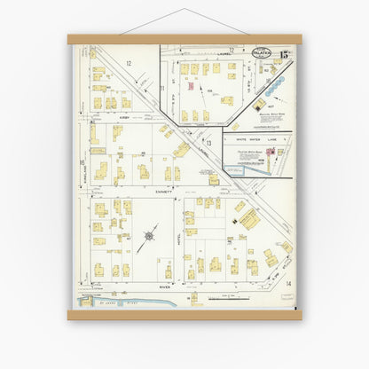 Old map wall art mockup — magnetic wood frame on white wall — Sanborn Fire Insurance Map from Palatka, Putnam County, Florida (1915), Sheet #0015