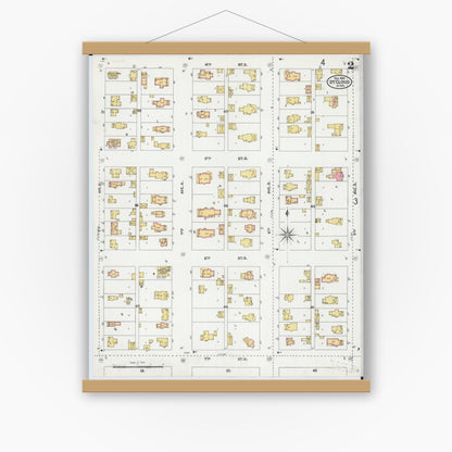 Old map wall art mockup — magnetic wood frame on white wall — Sanborn Fire Insurance Map from Saint Cloud, Stearns, Benton, and Sherburne Counties, Minnesota (1904), Sheet #0002