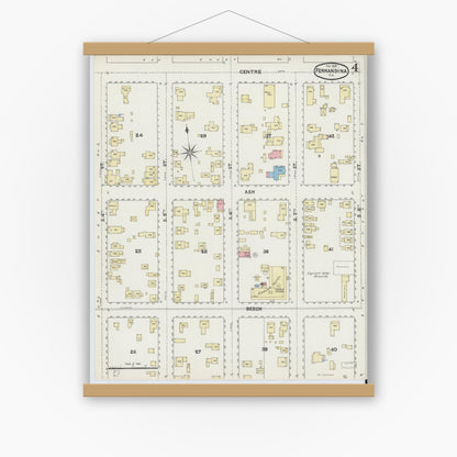 Old map wall art mockup — magnetic wood frame on white wall — Sanborn Fire Insurance Map from Fernandina, Nassau County, Florida (1891), Sheet #0004