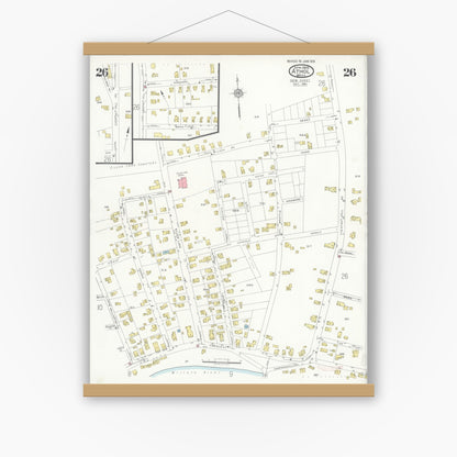 Old map wall art mockup — magnetic wood frame on white wall — Sanborn Fire Insurance Map from Athol, Worcester County, Massachusetts (1936), Sheet #0026